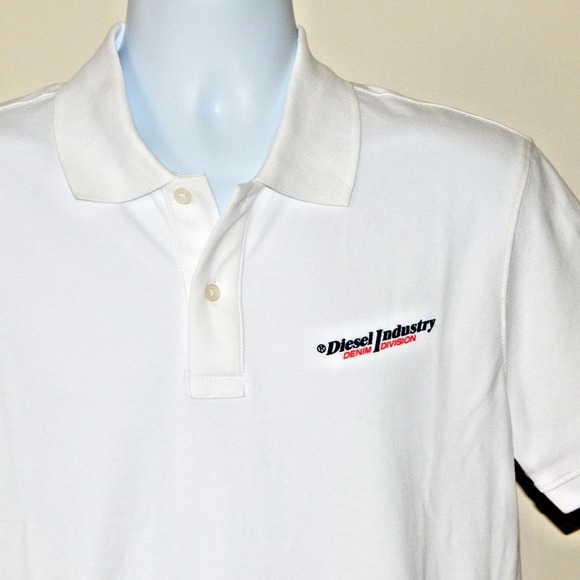 NWT Men Premium DIESEL T-SMITH-IND Cotton Pique Polo Shirt WHITE Size Large - Picture 3 of 6